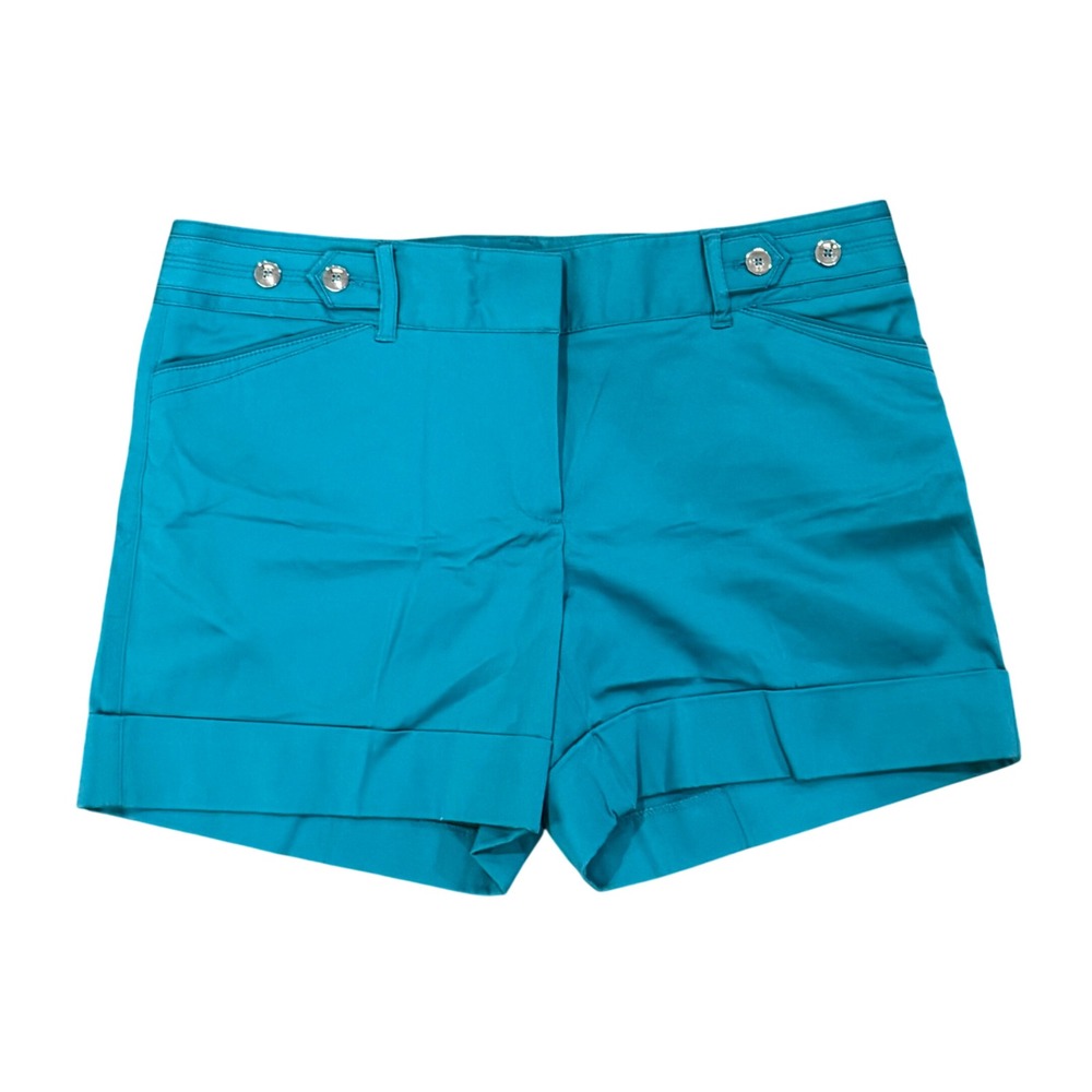 White House Black Market Teal Blue Cuffed Shorts Button Tab Size 8 NEW